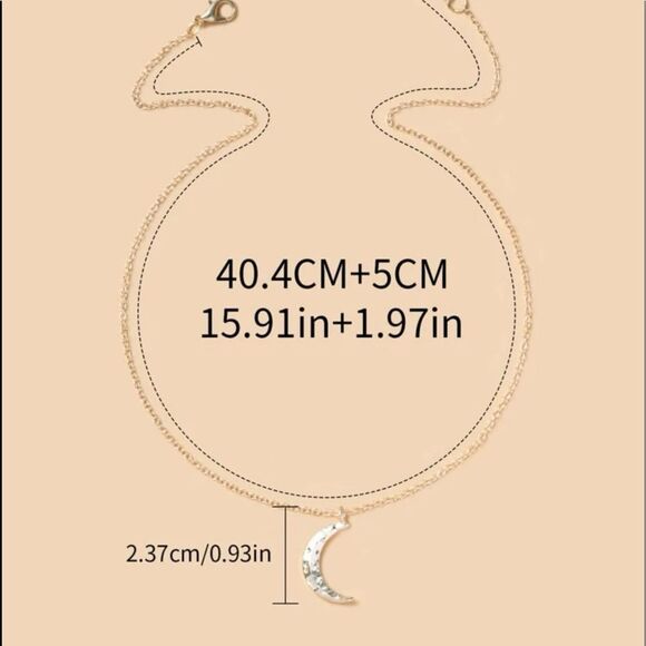 Y2K Boho Gold Layered Celestial Crescent Moon Pendant Necklace - Picture 3 of 6